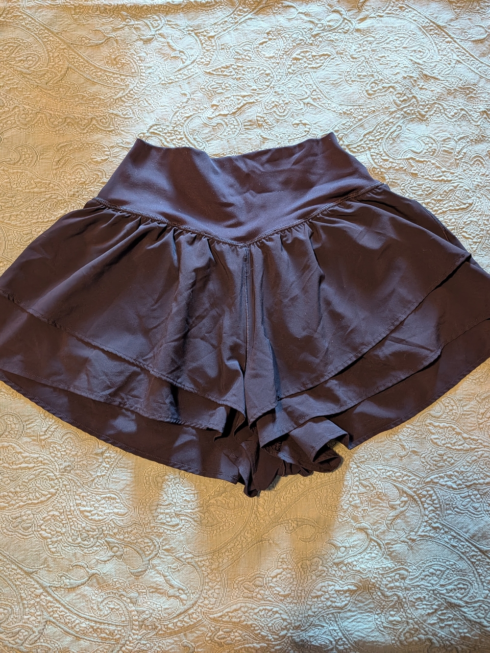 aerie Offline Black Layered Ruffle High-Waist Skort